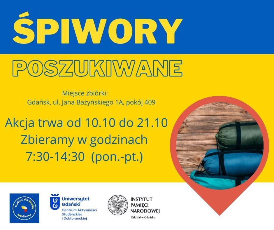 Grafika - zbiórka śpiworów dla polskiej diaspory w Mikołajowie