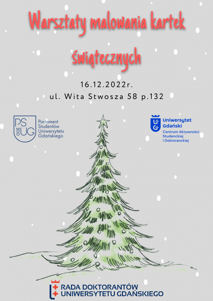 Plakat warsztaty malowania kwrtek świątecznych 16 XII