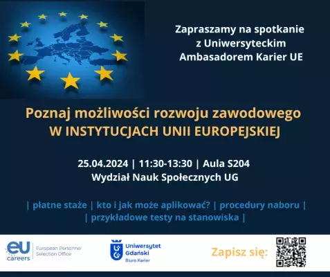 Grafika: Poznaj mozliwości rozwoju zawodowego w instytucjach Unii Europejskiej