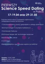 Plakat z informacjami o Science Speed Dating FARU