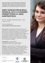 Plakat z informacją o wykładzie i zdjęciem Judyty Borchet