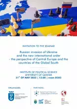 Plakat z informacją o konferencji i motywem mapy strategicznej Ukrainy i jej sąsiedztwa