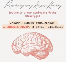 Grafika z informacją o spotkaniu z mgr Agnieszką Muchą (Basałygo) 4.12.2023