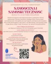Plakat z informacjami o warsztatahc "Samoocena i skuteczność"