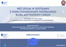 Grafika informująca o spotkaniu z funkcjonariuszami CBA 14.12.2023 w szarobłękitnej tonacji