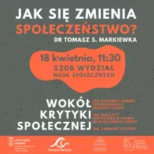Jak się zmienia społeczeństwo - grafika kwadratowa z informacją o wykładzie T. Markiewki
