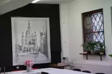 Obraz przedstawiający nieistniejącą już (zniszczoną przez nazistów) wielką synagoge w Gdańsku