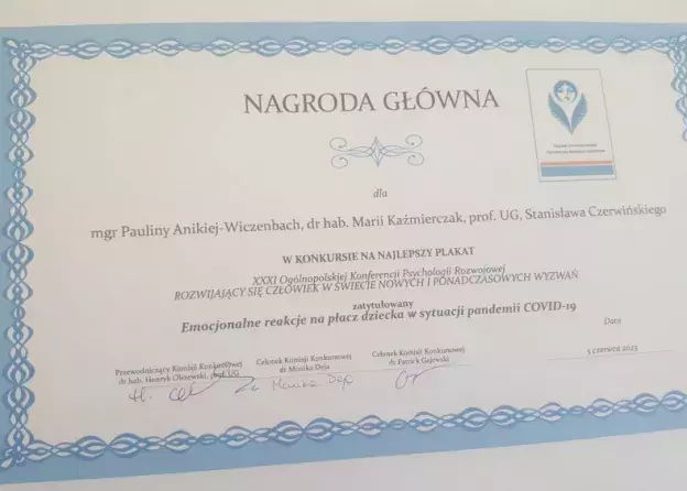 Sukces Pauliny Anikiej-Wiczenbach podczas 31 Ogólnopolskiej Konferencji Psychologii Rozwojowej