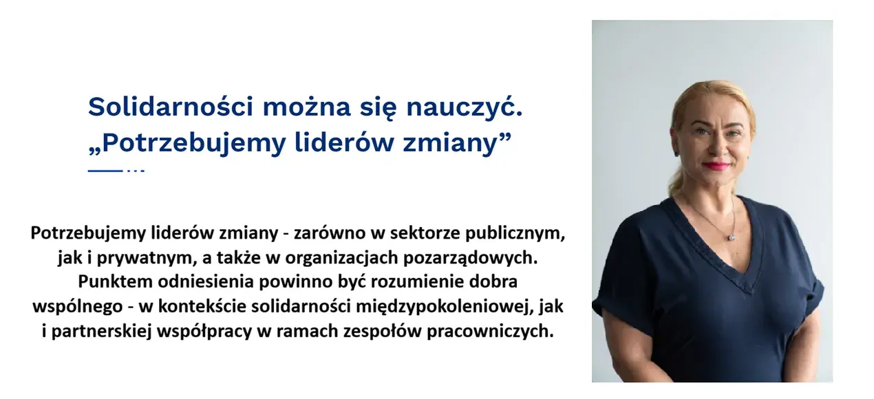 Grafika ze zdjęciem dr hab. Małgorzaty Obryckiej z informacją o udzielonym wywiadzie na temat założeń merytorycznych i programu studiów: Solidarity Studies