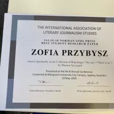 Dyplom dla Zofii Przybysz